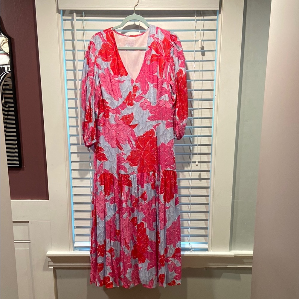 Vineyard Vines Pink and Blue Wrap Maxi Dress Tie Front